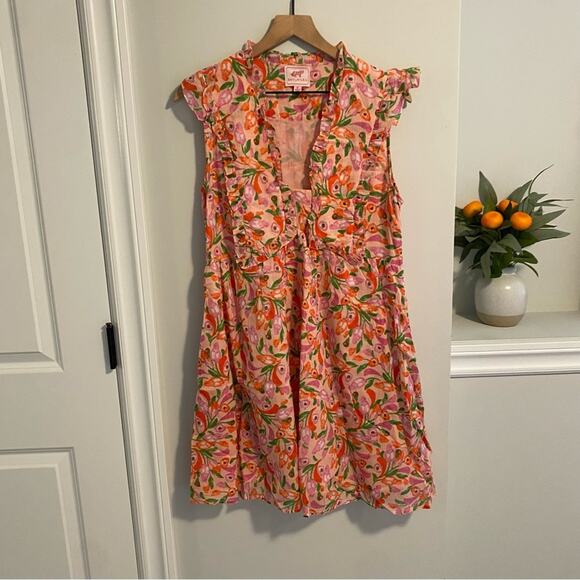 Banjanan Pink Peach Cotton Floral Mini Dress Medium - Picture 15 of 15